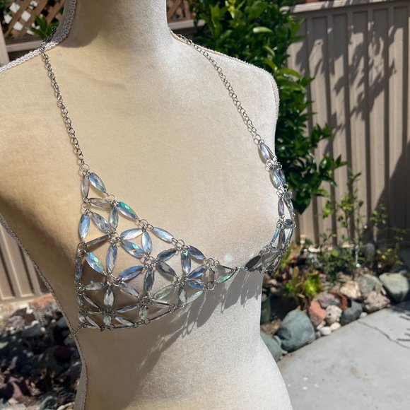 Body Jewelry chain metal and gemstones bra / top - Picture 2 of 9